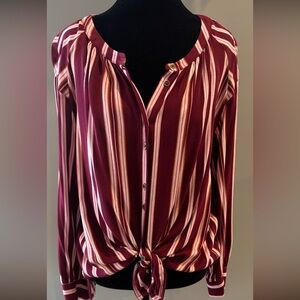 Striped Burgundy Button-Up Women's Top